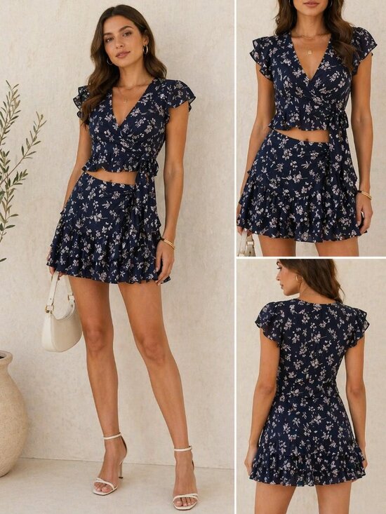 cinq a sept Dresses & Skirts - Cinq à Sept Carson Floral Mini Skirt – Navy Multi Silk Ruffle | Size 8 | MSRP $3